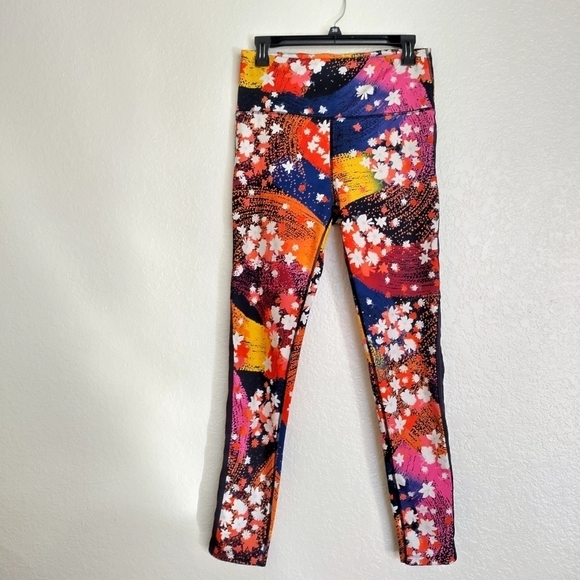 Free People FP Movement Colorful Floral Mesh Sides Full Length Leggings sz M - Picture 2 of 8